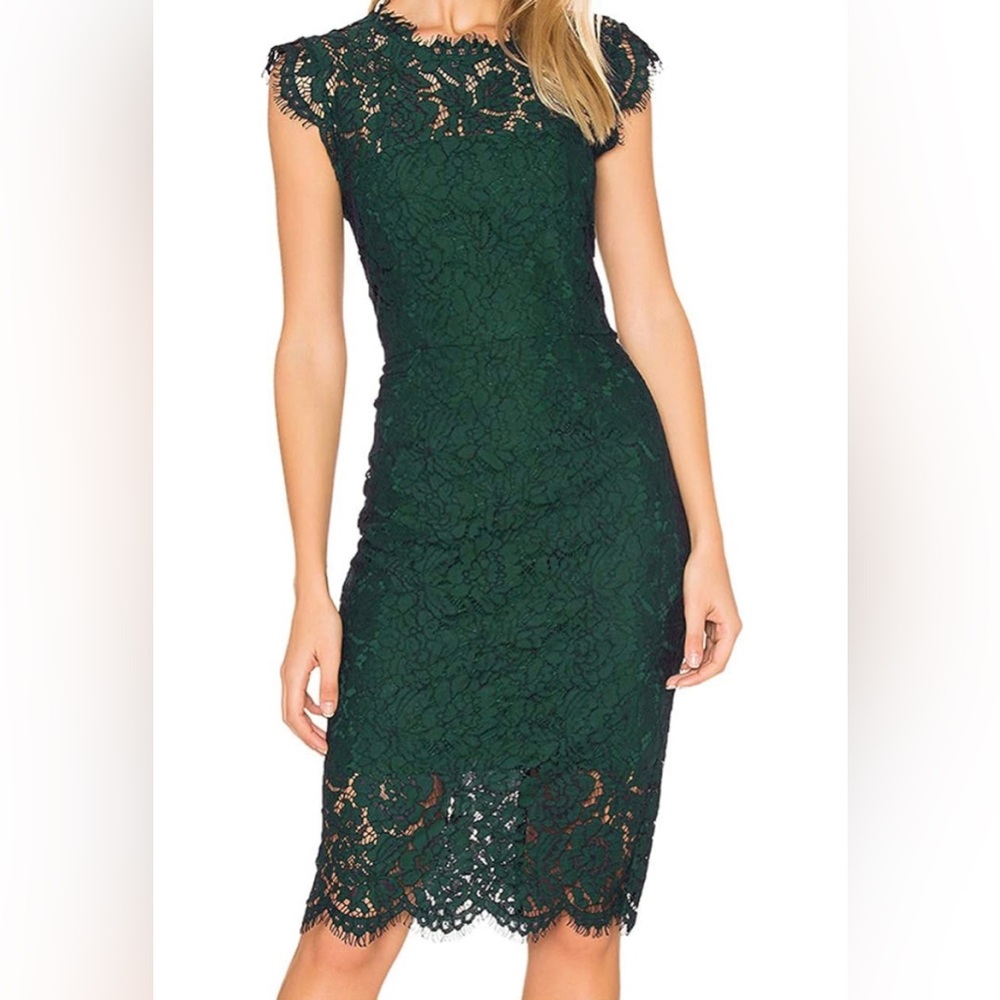 Sleeveless Dark green lace overlay cocktail dress